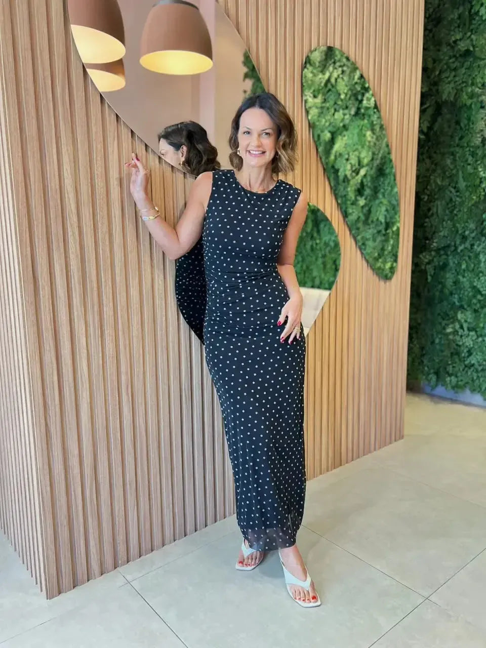 Vestido Regata em Tule Mini Poa, Preto