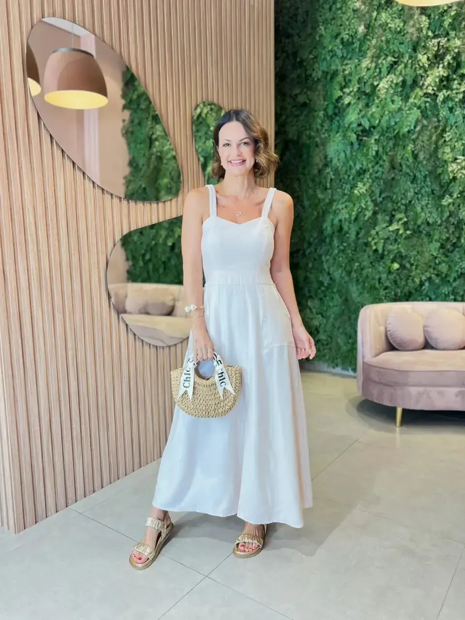 Vestido Sucesso com Fenda Frontal, Cru