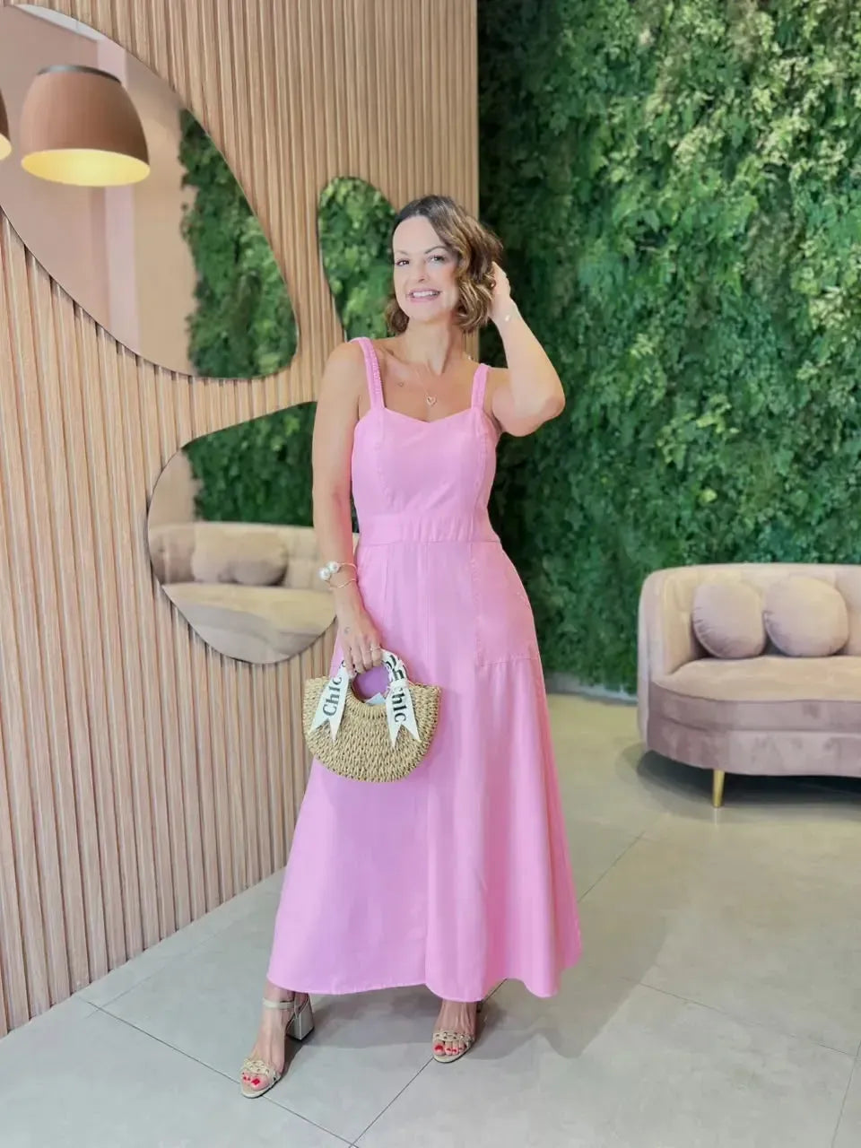 Vestido Sucesso com Fenda Frontal, Rosa