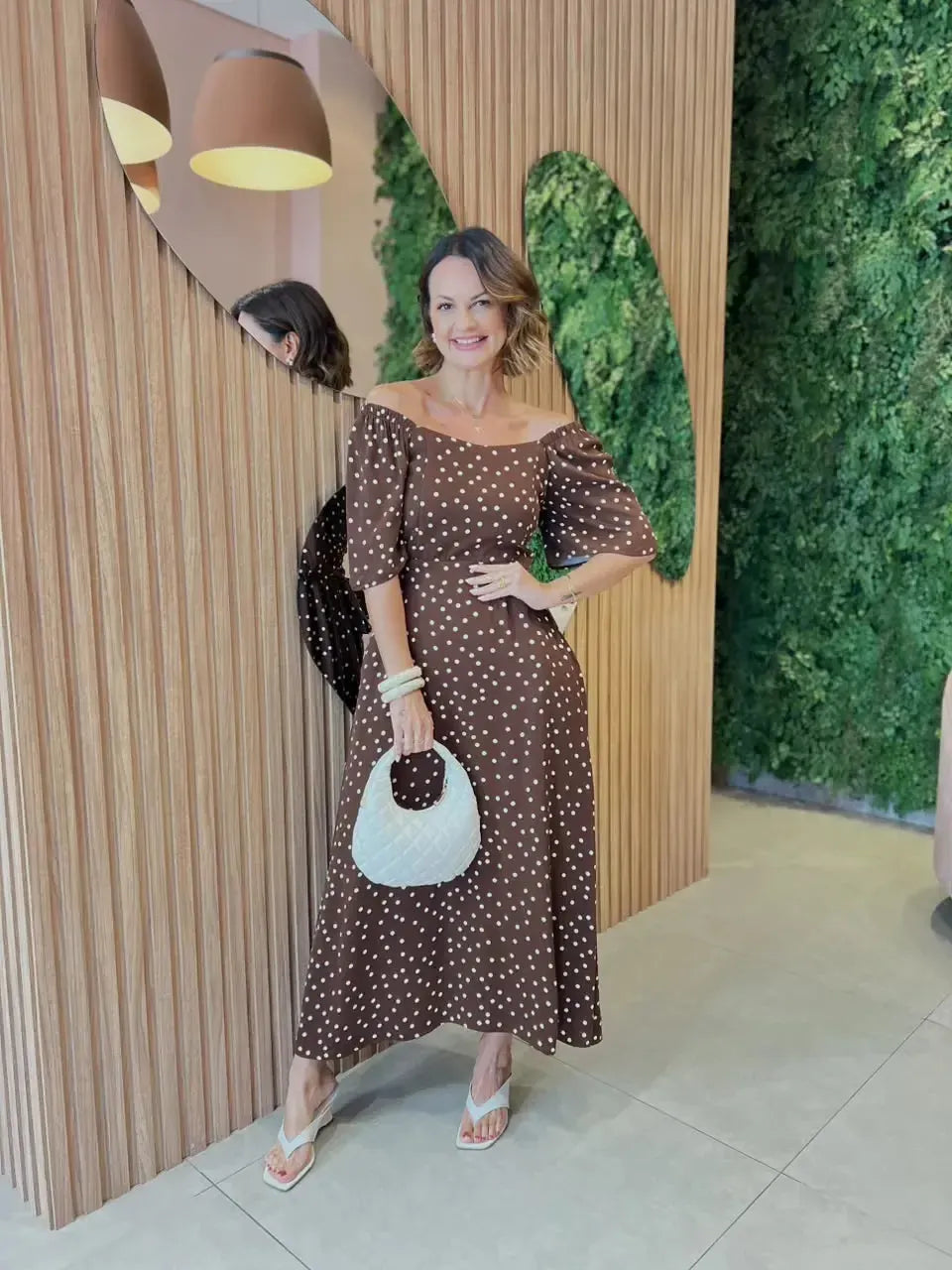 Vestido Viscolinho Poa, Marrom