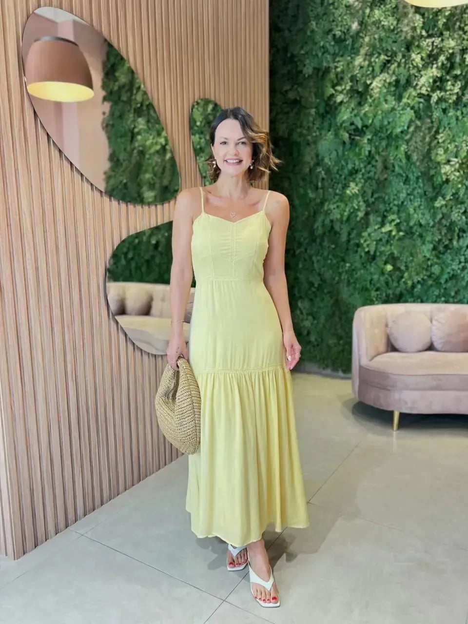 Vestido com Decote Coração, Amarelo