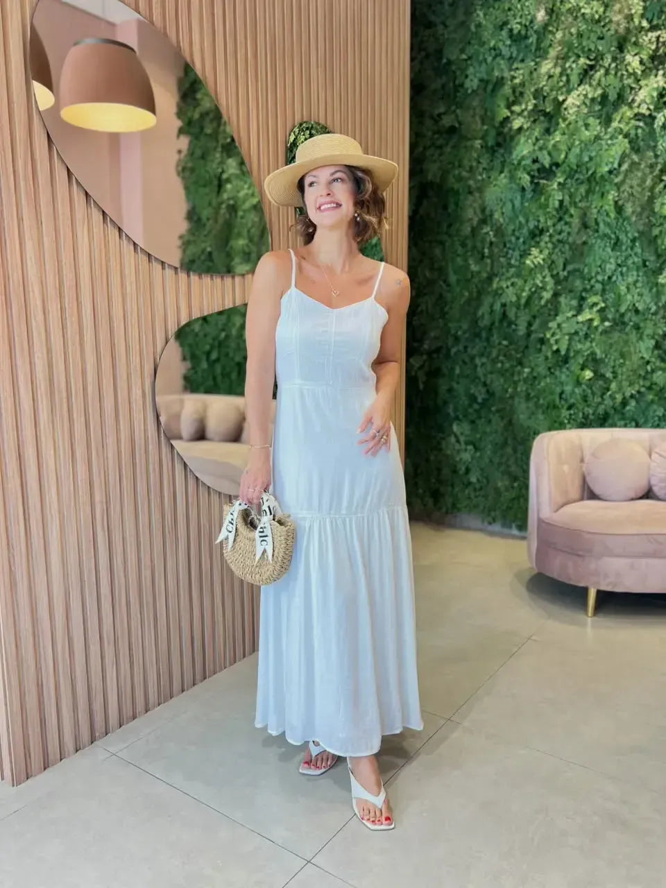 Vestido com Decote Coração, Branco