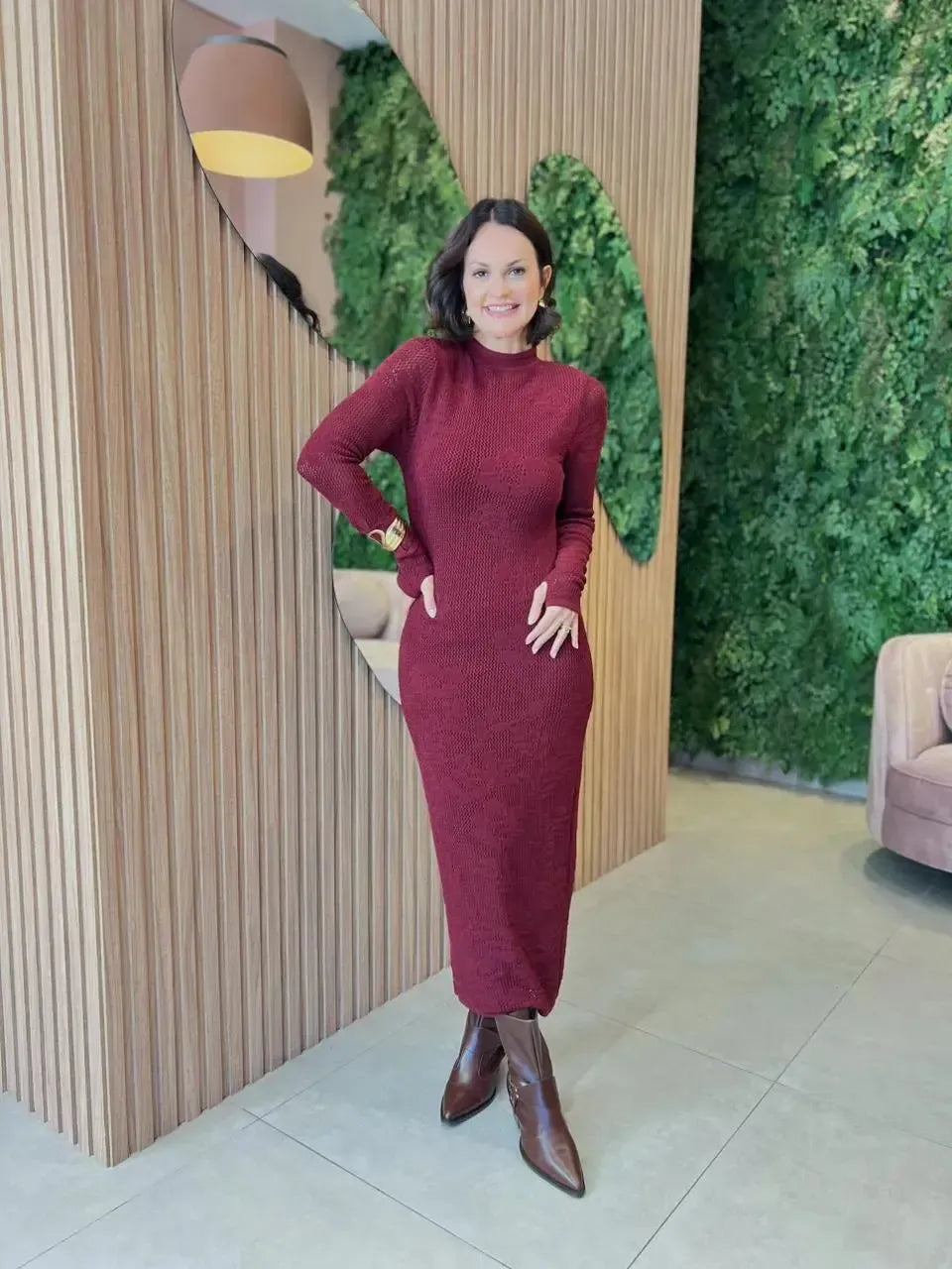 Vestido em Tricot, Vinho