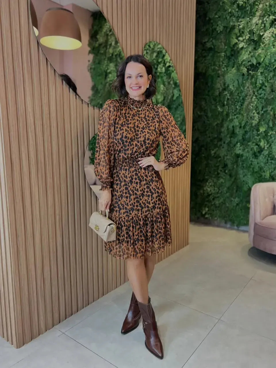 Vestido em tule Curto, Animal Print
