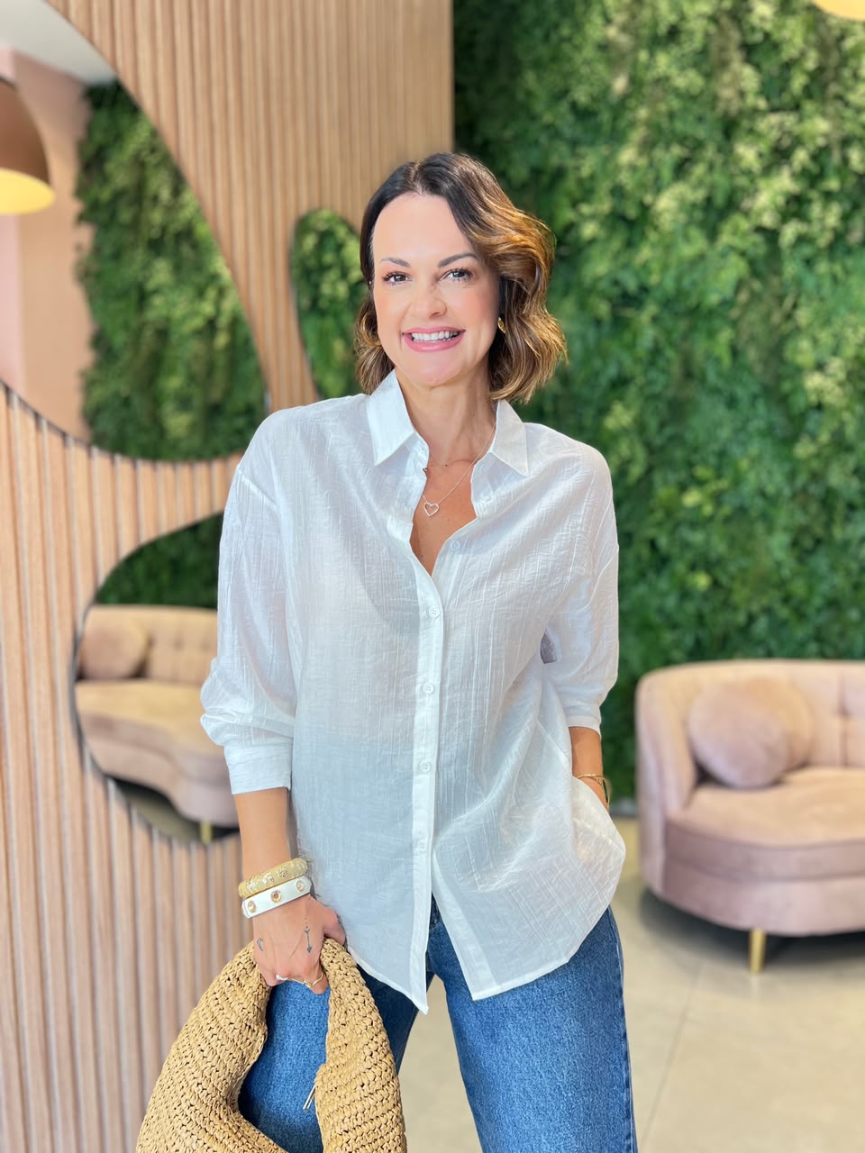 Camisa em Viscose com Poliamida, Branca