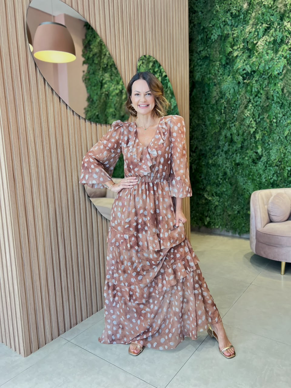 Vestido Longo em Tule, Estampado Alce